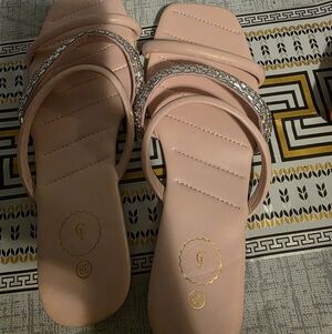 Chic Pink Women's Sandals with Rhinestone Straps